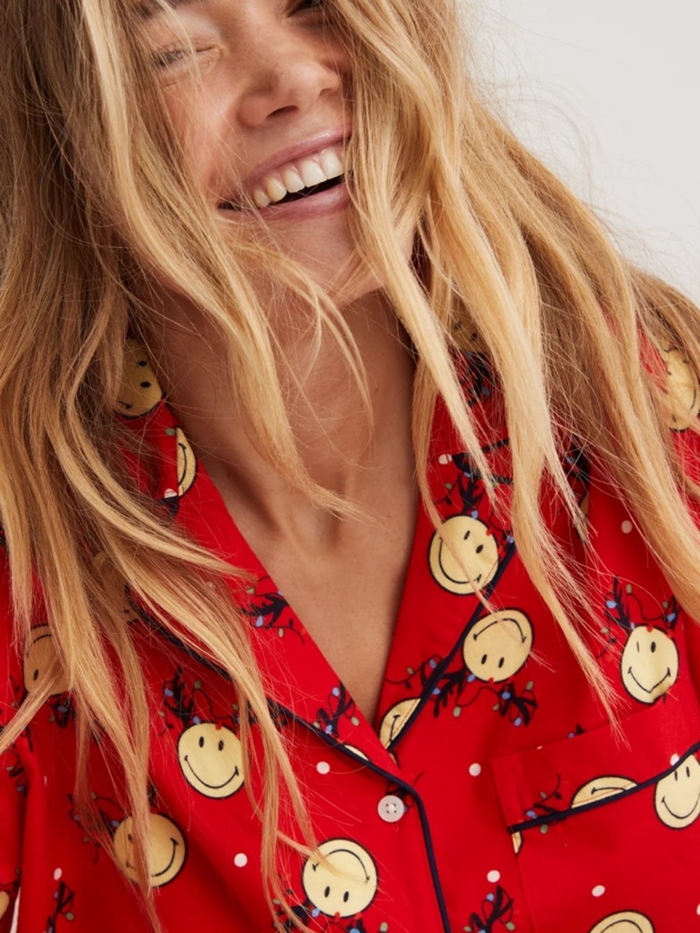 Aerie Smiley® Flannel Pajama Shirt + Ruffle Shorts Holiday Red Christmas PJ Set - Picture 5 of 13